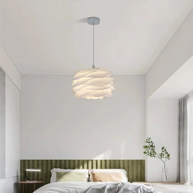 Gelaagde hanglamp met lotusbloemblaadjes in wit PVC voor woonkamer eetkamer entree slaapkamer hal sfeervolle verlichting | Sulvida