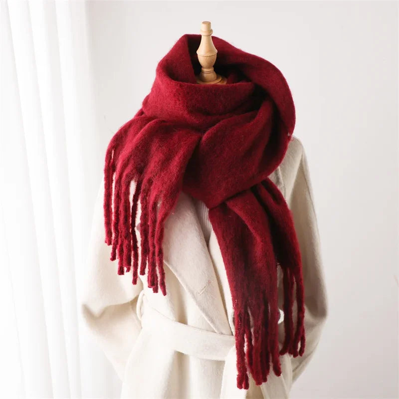 Luxe Wintersjaal Dames Effen XXL Omslagdoek met Franjes Zachte Viscose 240x38cm Warm voor Herfst en Winter | Sulvida