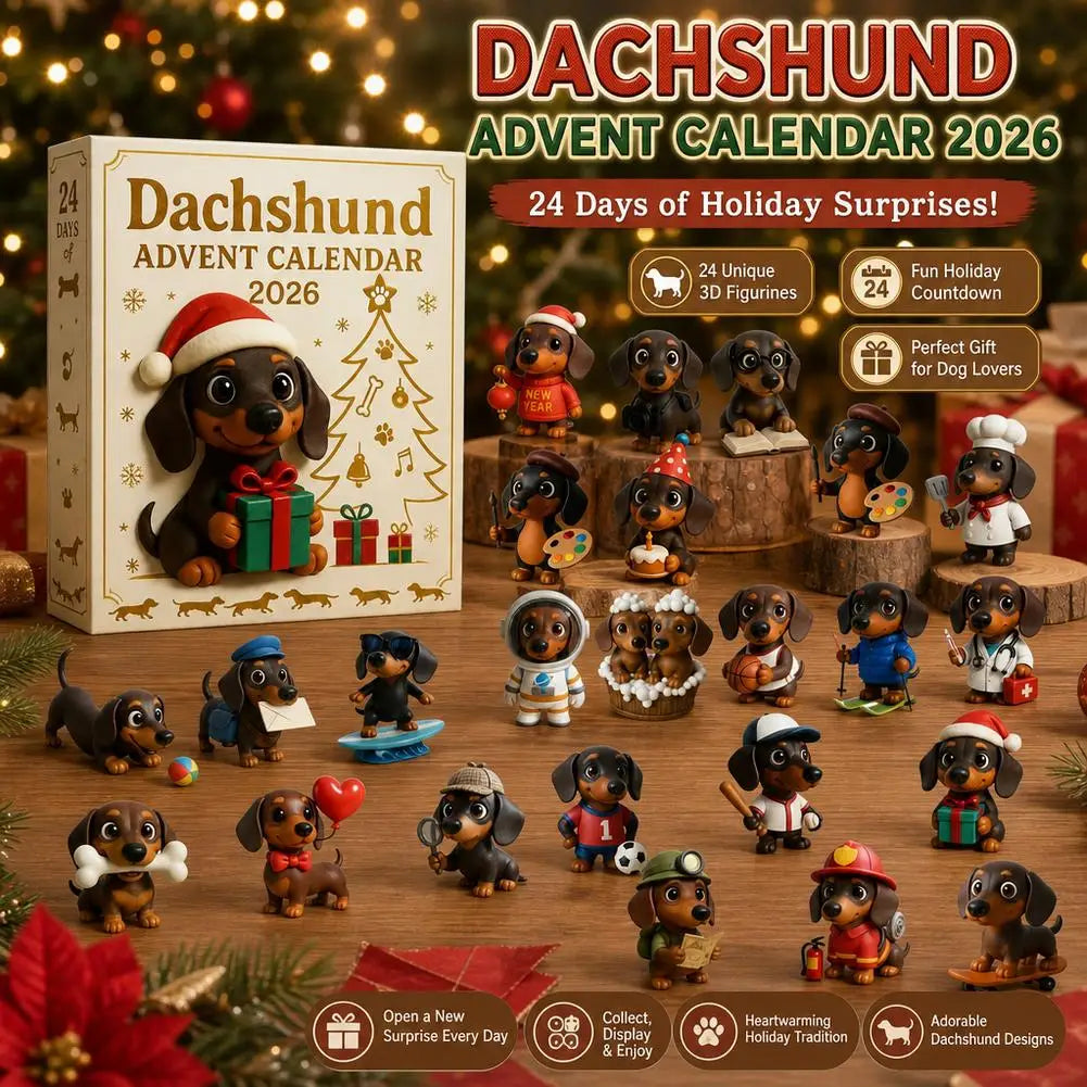 Teckel Adventskalender met 24 Hondenfiguren PVC Kerstdecoratie Countdown Dieren Huisdieren Kerst Decoratie | Sulvida