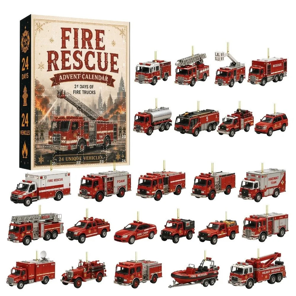 Adventskalender Brandweer Voertuigen 24 Dagen Acryl Hangers Kerstboom Decoratie Countdown Kerst Ornament | Sulvida