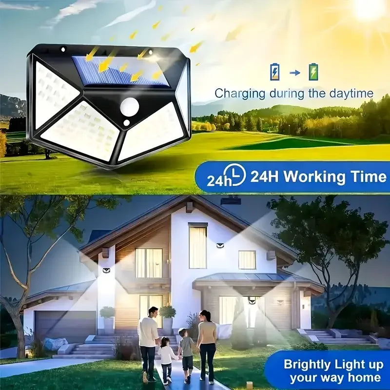 Solar Buitenwandlamp met Bewegingssensor IP65 Waterdicht 100 LED Tuinverlichting Energie-efficiënt Buiten | Sulvida