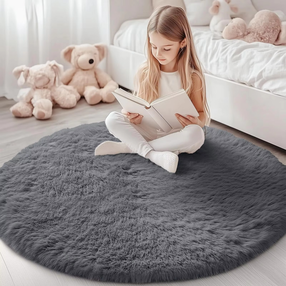 Ronde Shaggy Hoogpooltapijt Ø150cm Zacht Vloerkleed Antislip Woonkamer Slaapkamer Kinderkamer Decoratie | Sulvida