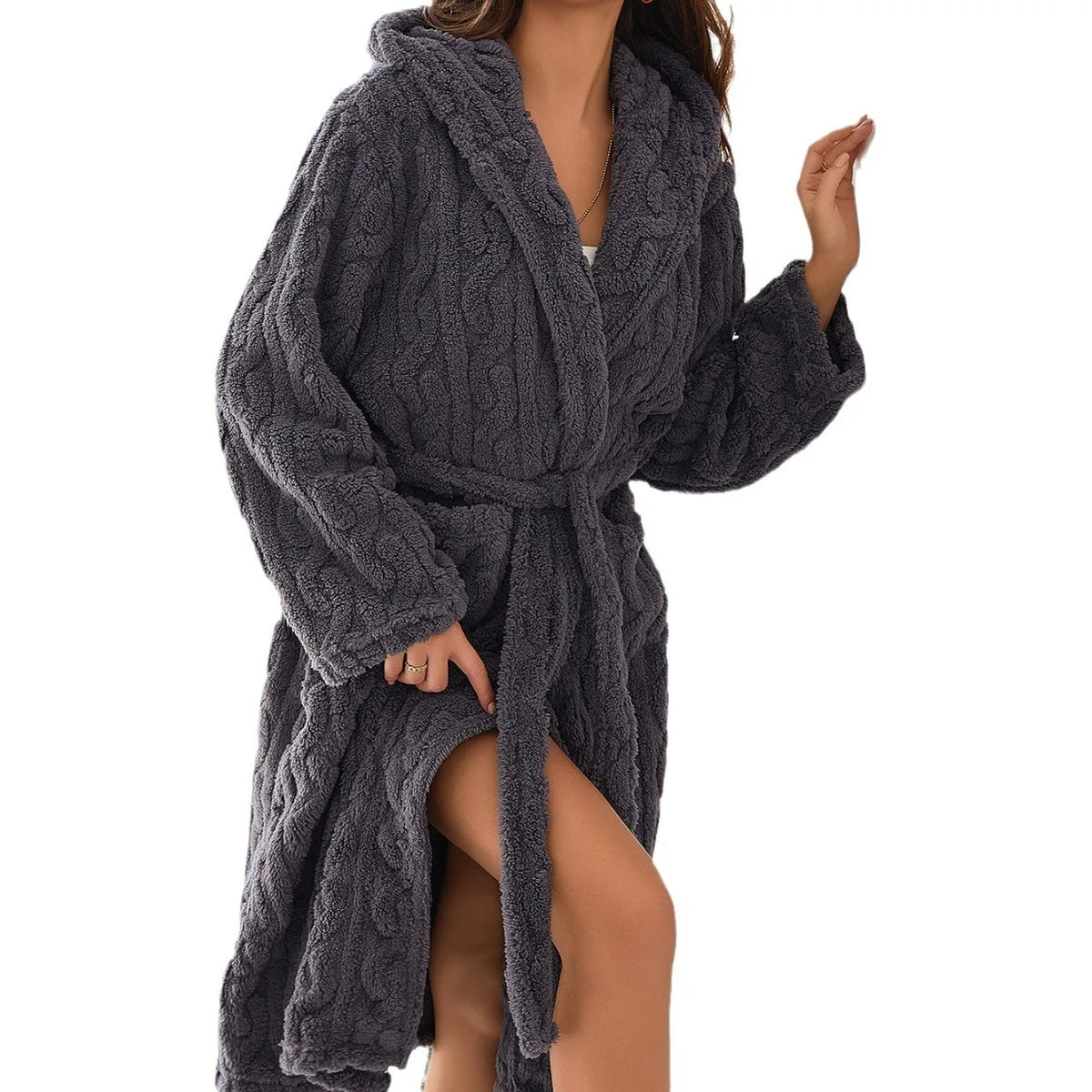 Fleece Badjas met Capuchon Dames Lang Warm Zachte Loungewear Huisjas Ochtendjas Knuswear Winterkleding | Sulvida