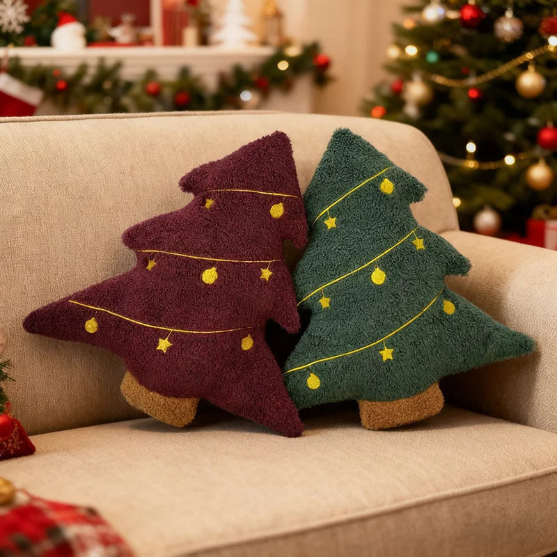 Decoratief Sierkussen Kerstboom Vorm Pluche | Feestelijk Woonkussen met Zachte Vulling voor Bank Stoel | Sulvida