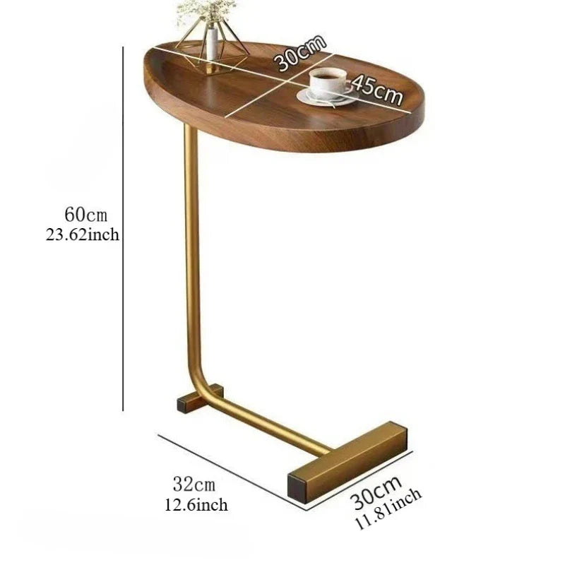 Mobiele bijzettafel C-vorm hout en metaal schuifbaar voor bank bed woonkamer slaapkamer salontafel nachtkastje | Sulvida