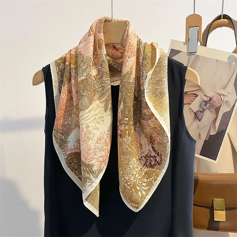Vierkante Hoofddoek Dames Katoengevoel Print Hals Haar Accessoire Mode Bandana Multifunctioneel 68x68cm | Sulvida