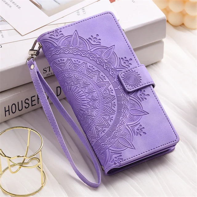 Leren Telefoonhoesje met Kaarthouder Smartphone Reliëfprint Flipcase Portemonnee-Etui Magnetische Sluiting | Sulvida