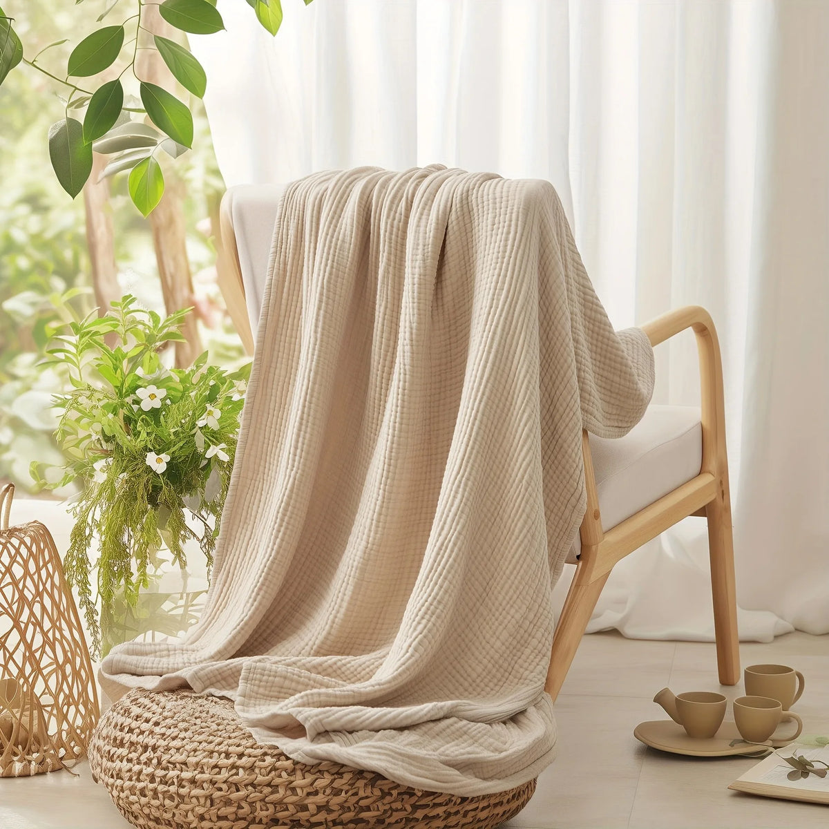 100% Cotton Muslin Blankets 6 Layers Room Decor Blanket Summer Blanket Cooling Breathable Lightweight Stuff Soft Gauze Blanket
