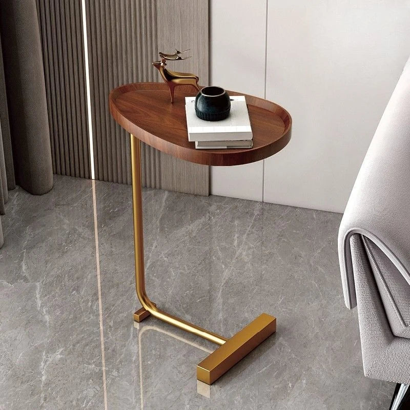 Mobiele bijzettafel C-vorm hout en metaal schuifbaar voor bank bed woonkamer slaapkamer salontafel nachtkastje | Sulvida