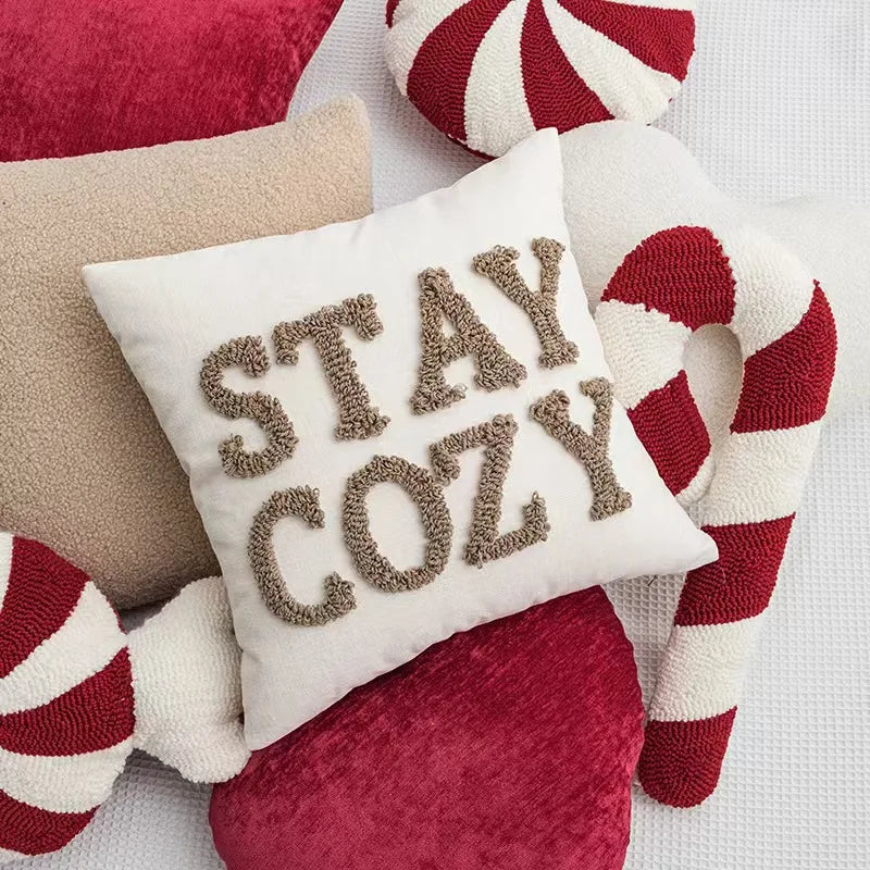 Candy Cane Kerstsierkussen Gebreid Bank Decoratie 38-45cm Rood Wit Thema Feestelijk Interieur Accent | Sulvida
