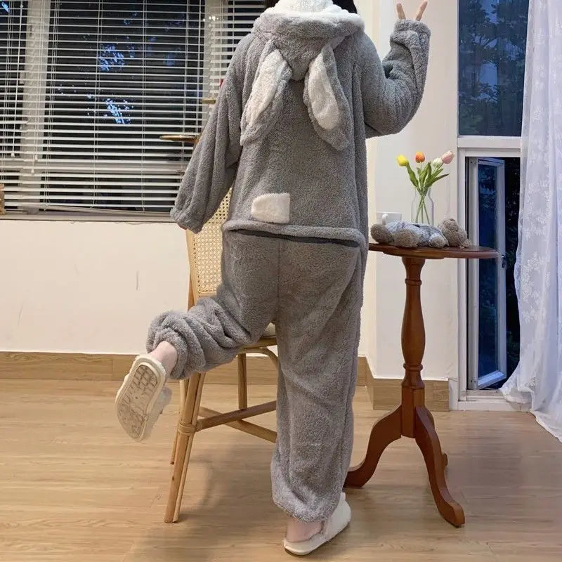 Warme Bunny Jumpsuit Pyjama met Capuchon – Zachte Huispak voor Koude Avonden – Onesie met Konijnenoren | Sulvida