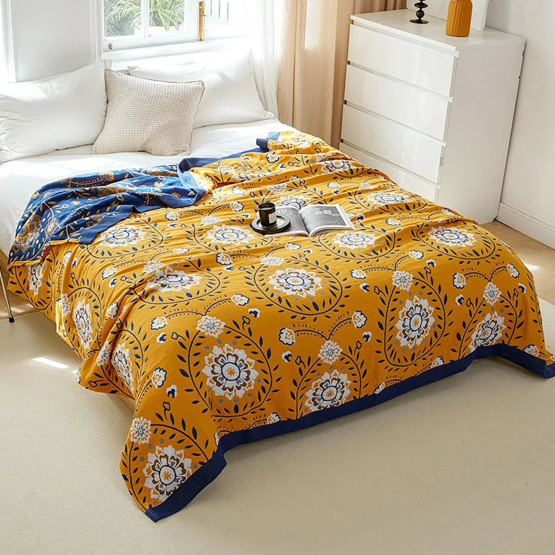 Couverture d’été en coton mousseline pour lit double, couvre-lit à motif floral en gaze de coton, léger et fin | Sulvida