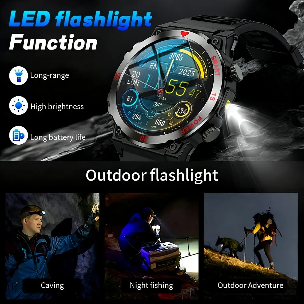 Smartwatch Rond 1.52 Inch HD Scherm Zaklamp Hartslagmeter Bluetooth Bellen Magnetisch Opladen Fitness | Sulvida