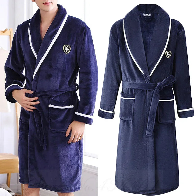 Herenbadjas Fleece Kimono Grijs Blauw Kameel Lange Mouwen Extra Dik Luxe Loungekleding Herfst Winter | Sulvida
