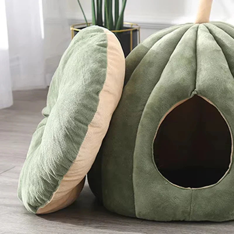 Gesloten Kattenbed Pluche Warm Knus Huisje 40×40×35cm 50×50×40cm Groen Oranje Grijs Winter Slaapplek | Sulvida