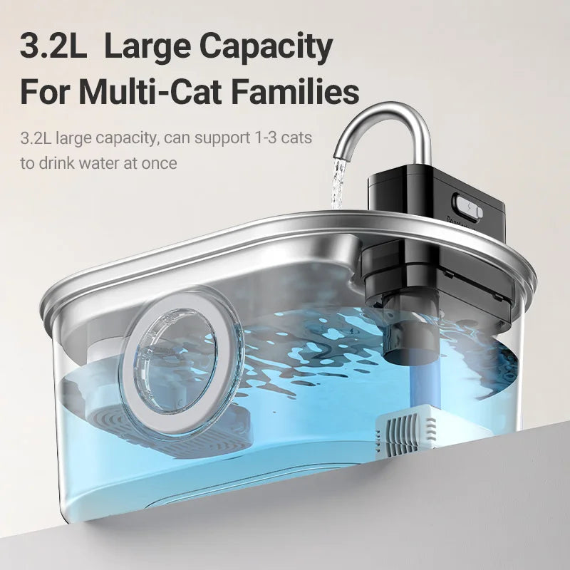 Drinkfontein Kat Oplaadbaar RVS 3,2L Sensorgestuurd Stil Waterreservoir met Filters voor Huisdieren Katten | Sulvida