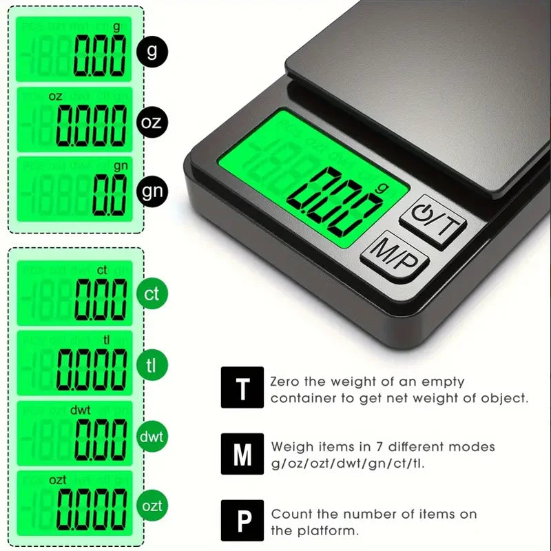 Digitale Precisieweegschaal Tot 1000g Zakformaat Kookweegschaal Juwelierweegschaal 0,1g Nauwkeurig Compact | Sulvida