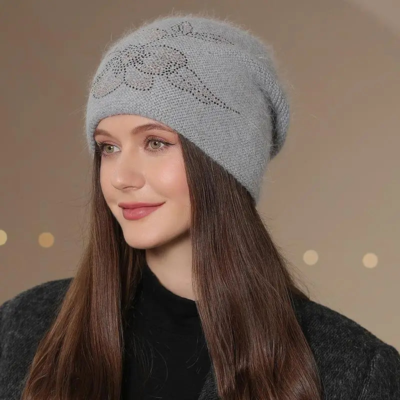 Gebreide Dames Wintermuts met Decoratief Detail Warme Beanie Hoed Casual Streetwear Geometrisch Patroon | Sulvida