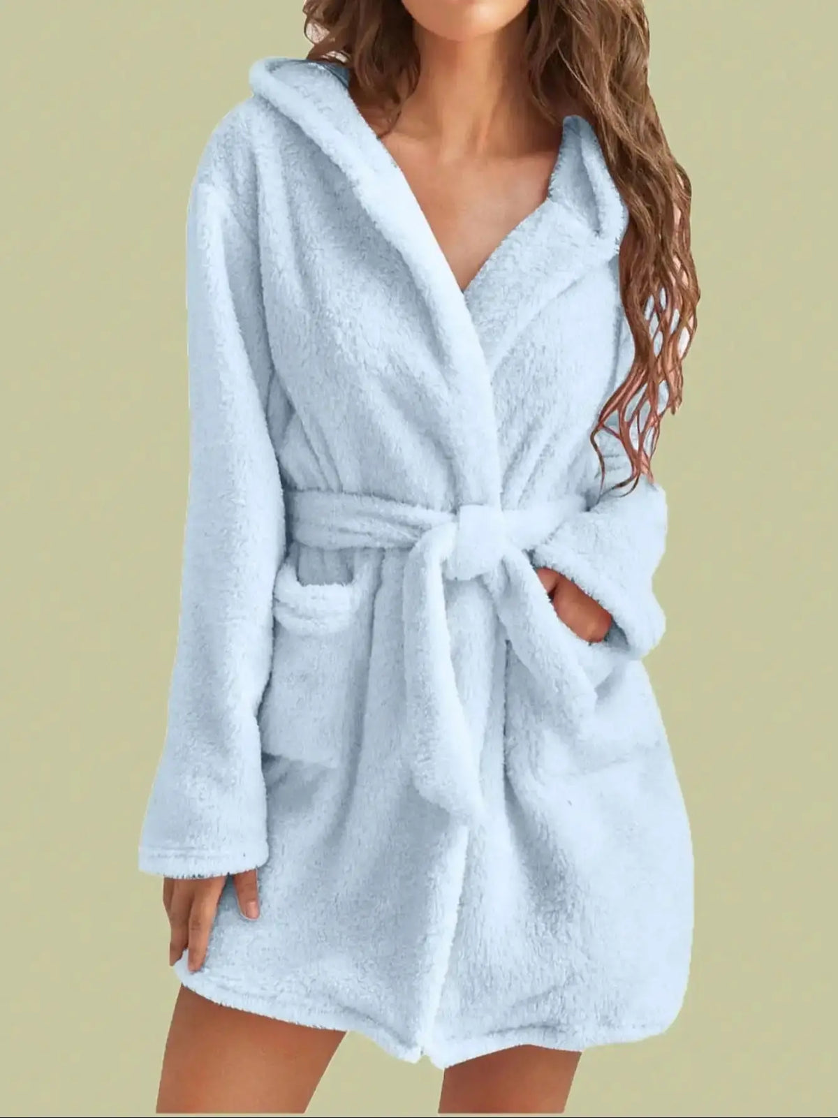 Fleece badjas dames met capuchon ceintuur lang warm wintermodel huiskamer ontspanning loungewear zachte stof | Sulvida
