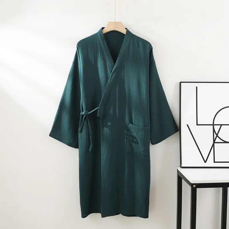 Katoenen Kimono Badjas Licht Luchtig Ochtendjas Unisex Dames Heren Huiskleding Wellness Spa Sauna Thuis | Sulvida