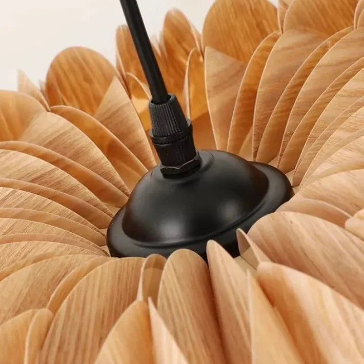 Houten hanglamp essenhout fineer cilindervorm slaapkamer eetkamer woonkamer warm licht sfeerverlichting | Sulvida