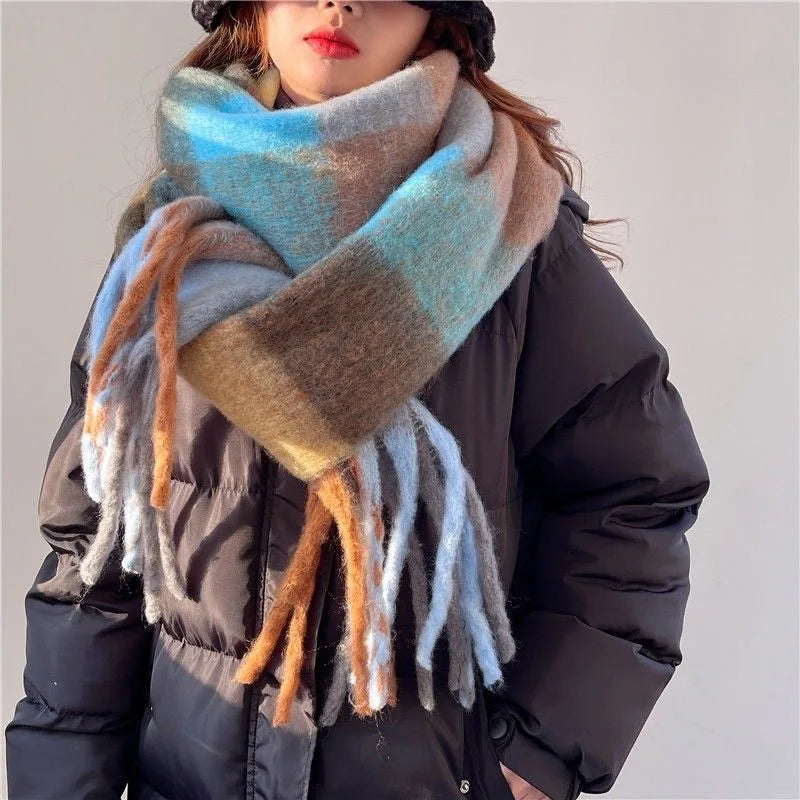 Grote Wintersjaal met Kleurverloop en Franjes - Zachte Geweven Omslagdoek in Wolmix-Look Dames 7 Kleuren | Sulvida
