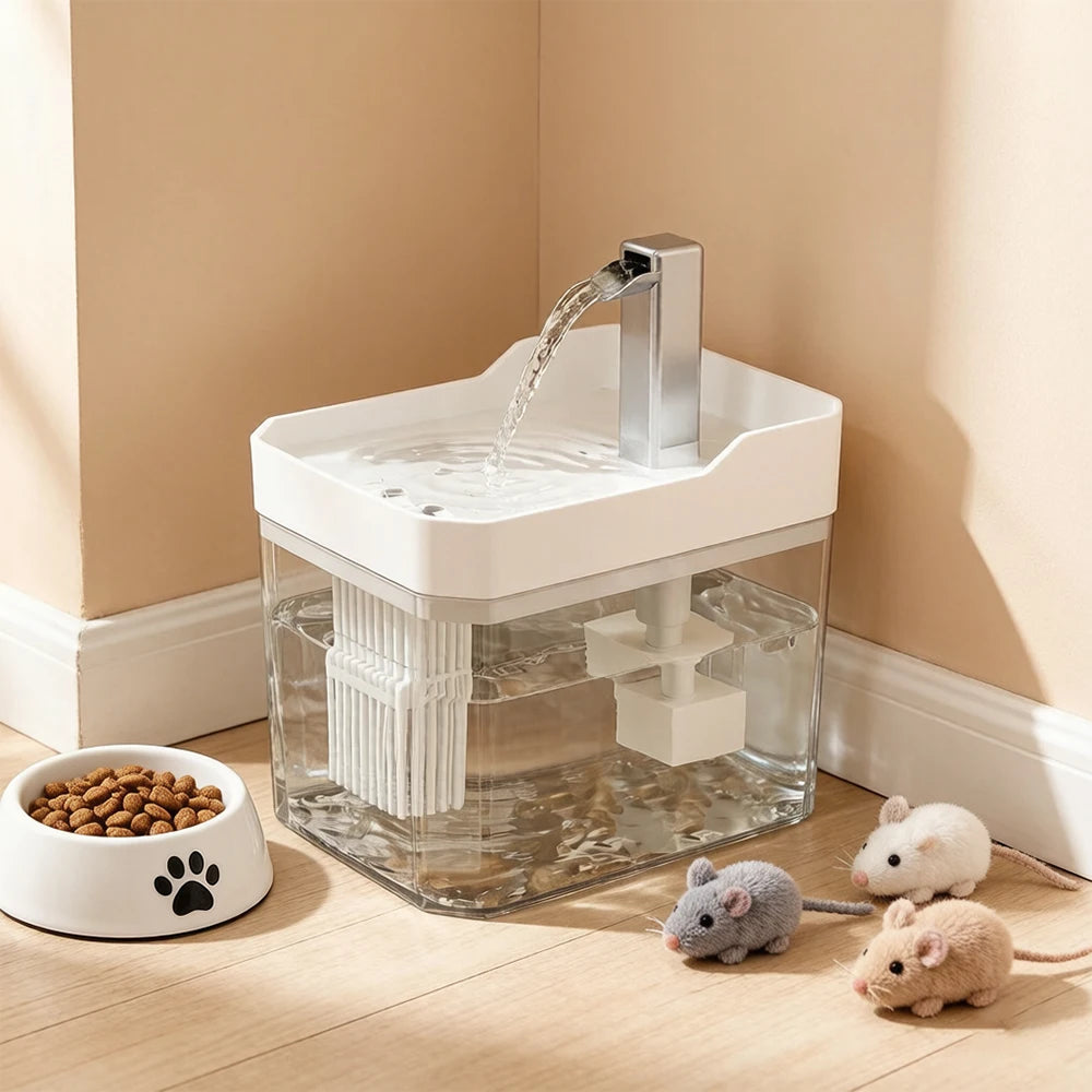 Kattenfontein met automatische filter, transparant, anti-droogbrand, recirculerende dispenser inclusief pomp voor katten