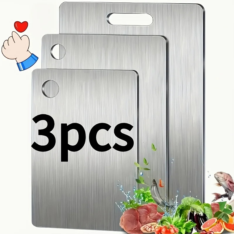 Ensemble de 3 planches à découper en acier inoxydable avec rainure à jus - Sans BPA, compatible lave-vaisselle, antidérapant, accessoire de cuisine | Sulvida