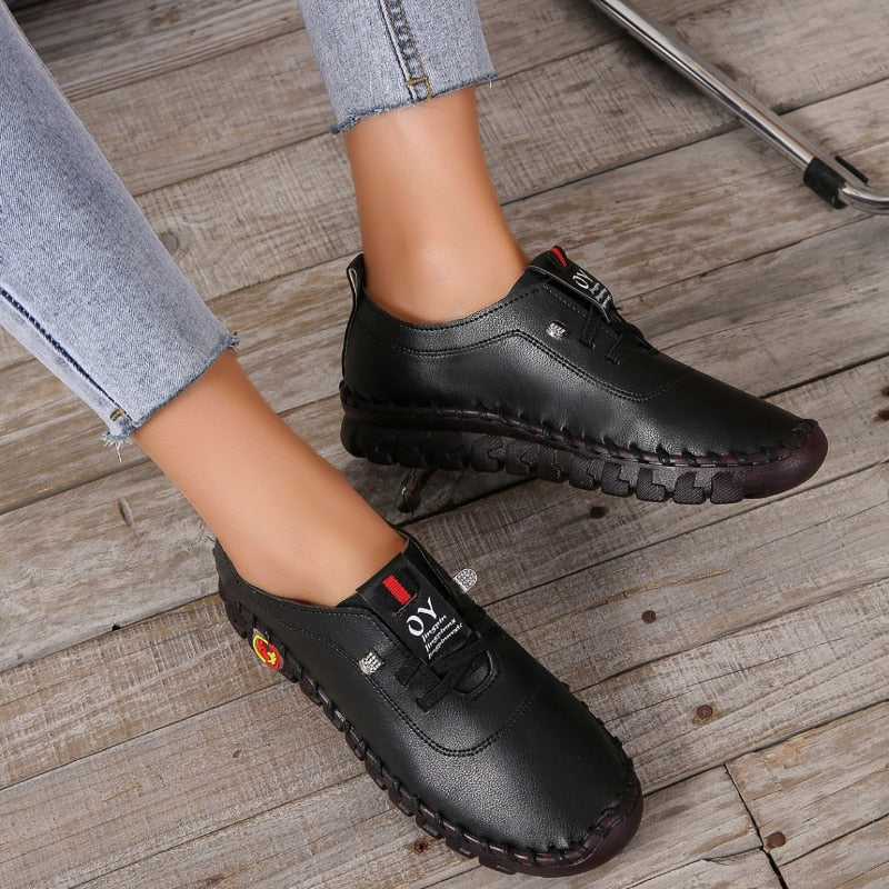Dames Loafers Plat Leer Orthopedisch Comfortabel Antislip Voetboogsteun Zwart Wit Bruin Rood Instappers | Sulvida