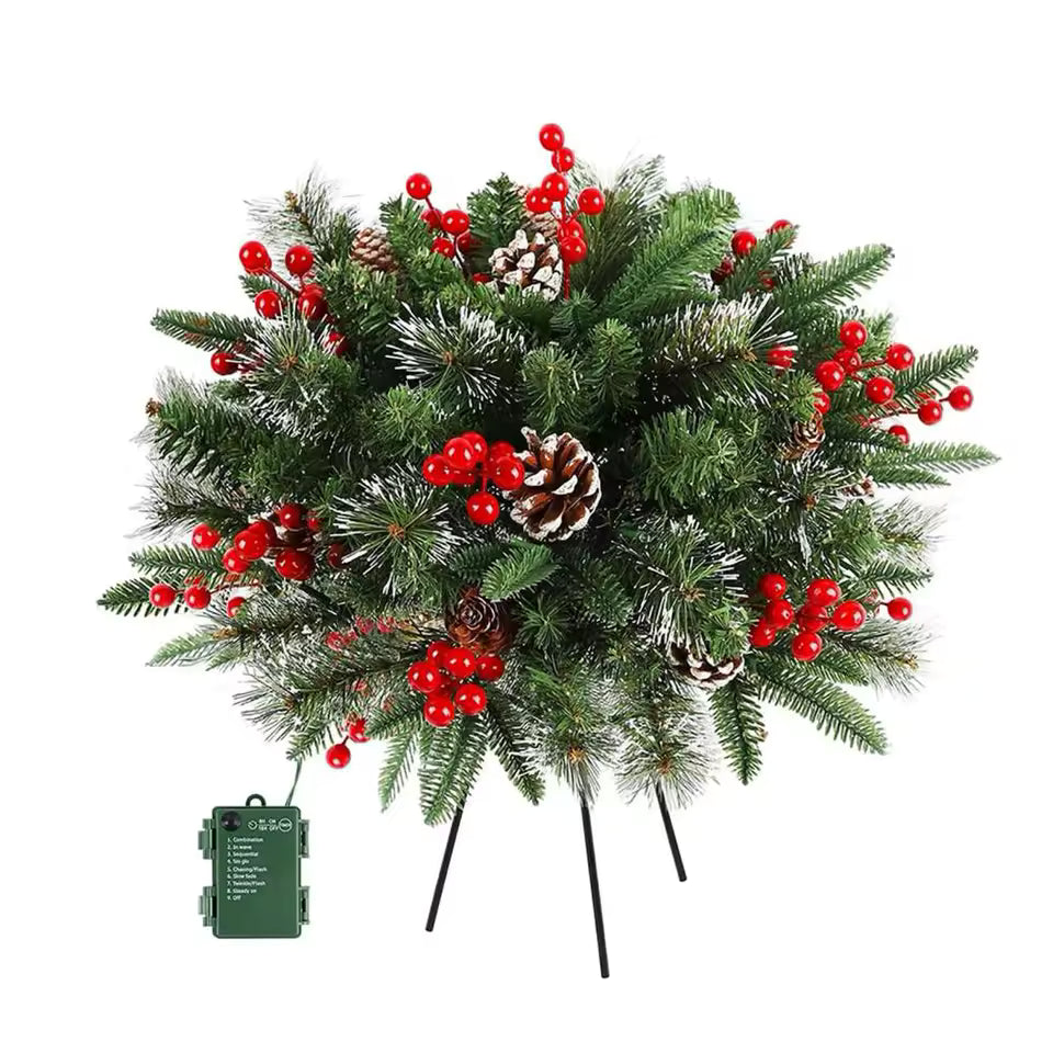 Verlichte Decoratiekrans met LED Batterij Kerstdecoratie Standaard Dennenappels Besjes Binnen Buiten | Sulvida