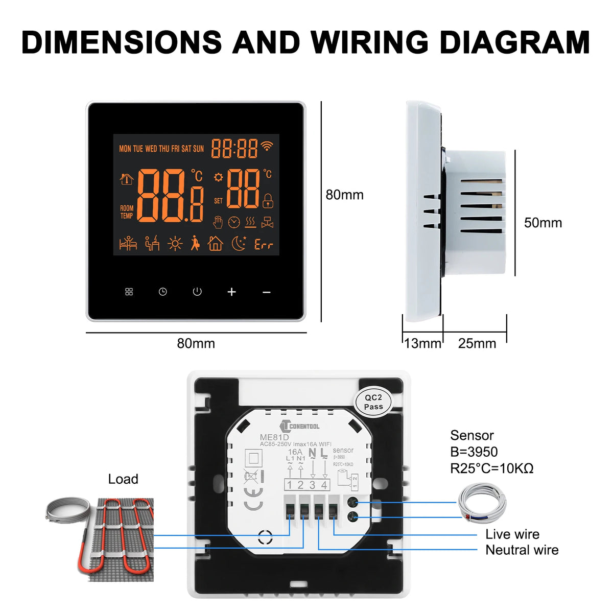 WiFi Vloerverwarmingsthermostaat 16A met NTC-sensor en Touchscreen voor Slimme Temperatuurregeling en Comfort | Sulvida