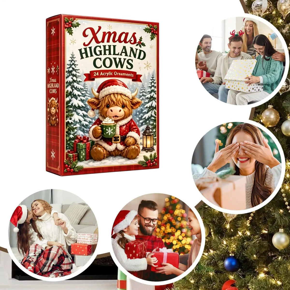 Adventskalender 24 Vakjes met Highland Cow Ornamenten Kerstboomhangers Countdown Kerst Decoratie Advent | Sulvida