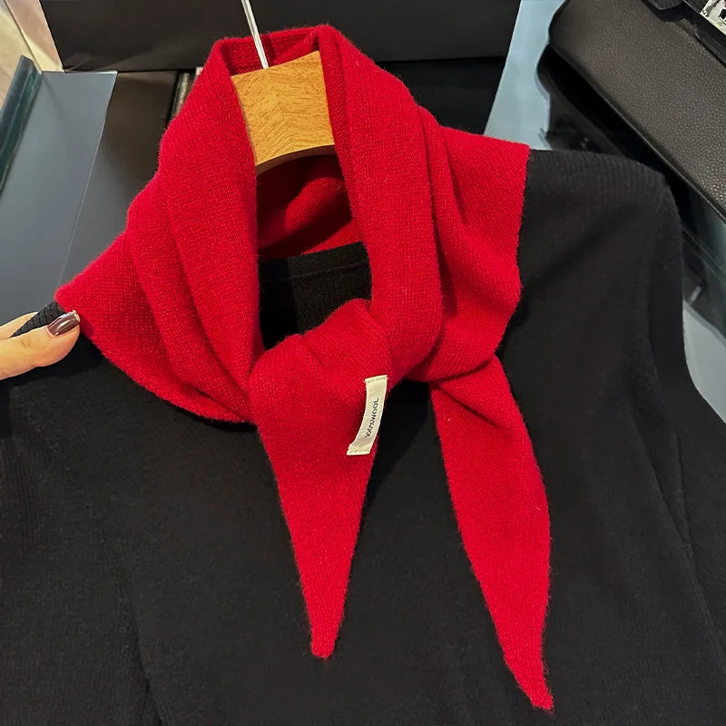 Driehoekige Wollen Sjaal Dames Winterwarm Gebreid Omslagdoek Uni Pashmina Neksjaal Herfst Winter Accessoire | Sulvida