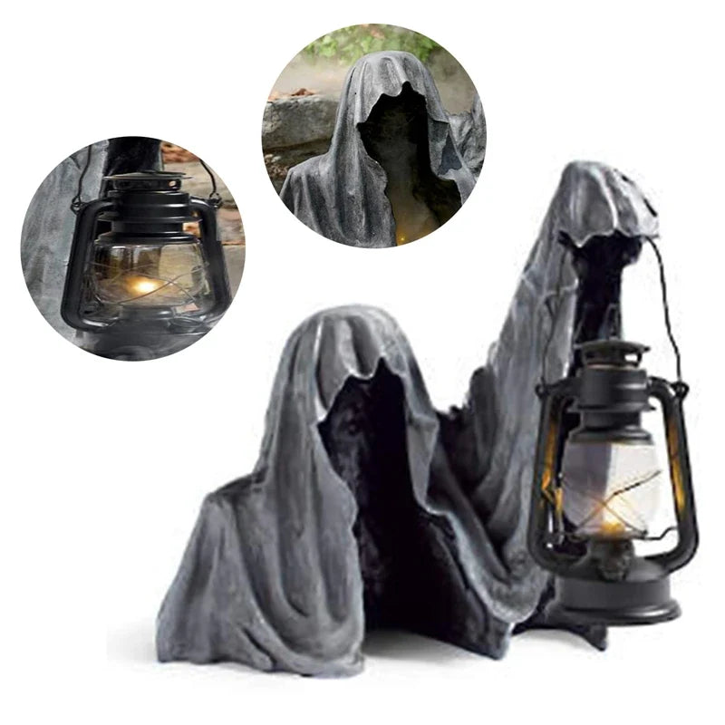Décoration de jardin d’Halloween représentant la Faucheuse avec une lanterne, figurine effrayante résistante aux intempéries pour le jardin et la terrasse | Sulvida