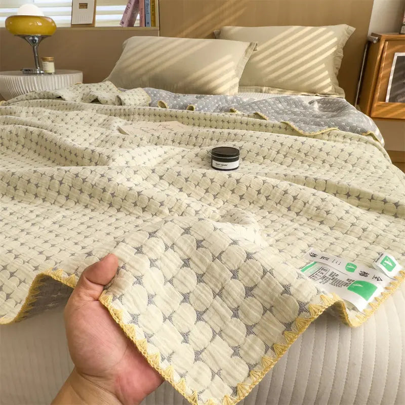 Drielaags Muslin Plaid Katoen Gestreept Lichtgewicht Ademend Zacht Deken Woonkamer Slaapkamer Bed Bank | Sulvida