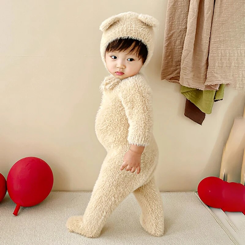 Pluche Baby Jumpsuit Beer met Capuchon Zachte Romper Winterkleding Baby's 0-24 Maanden Warm Onesie Babykleding | Sulvida