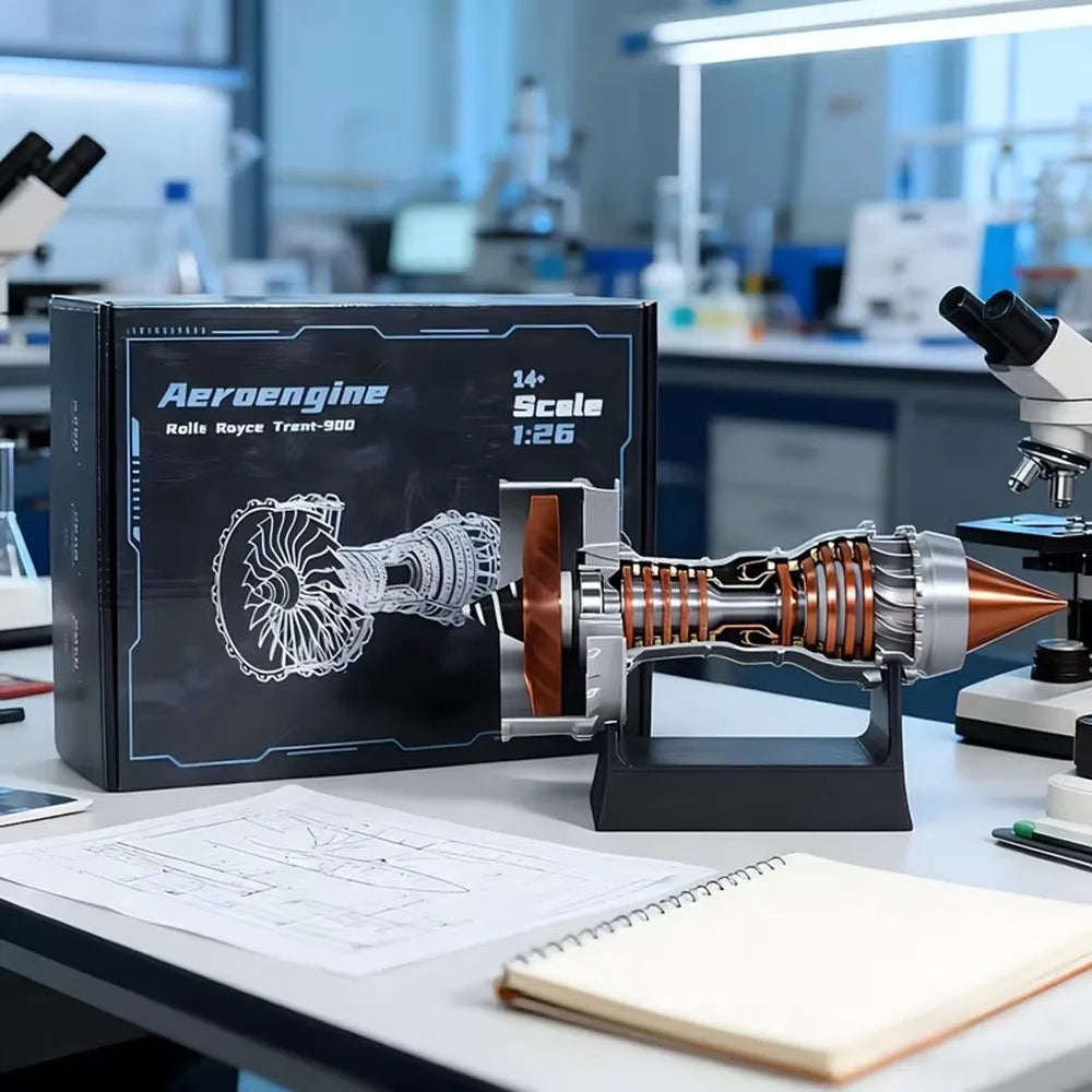 Vliegtuigmotor Miniatuur Display met Turbofan Details Zwarte Basis Industrieel Decoratief Object Luchtvaart | Sulvida