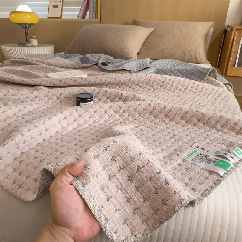 Drielaags Muslin Plaid Katoen Gestreept Lichtgewicht Ademend Zacht Deken Woonkamer Slaapkamer Bed Bank | Sulvida