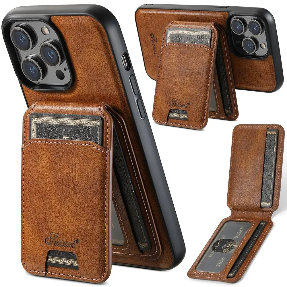 Étui de luxe avec portefeuille pour iPhone 15 en similicuir, marron noir bleu rouge kaki, Pro Max Plus | Sulvida