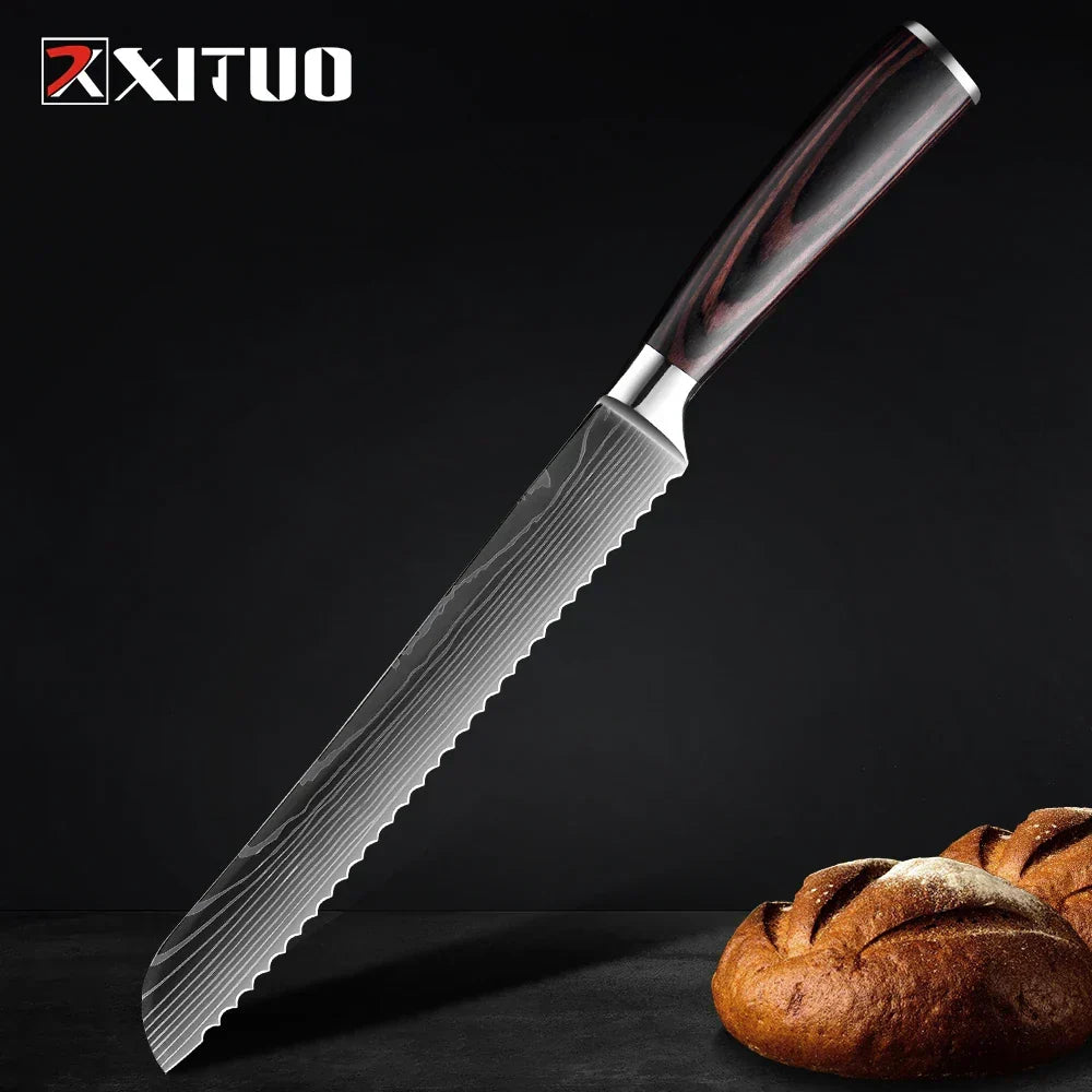 Collection de couteaux en acier inoxydable, 1 à 9 pièces, manche en bois, couteau de chef, couteau à légumes, couteau de cuisine universel professionnel | Sulvida