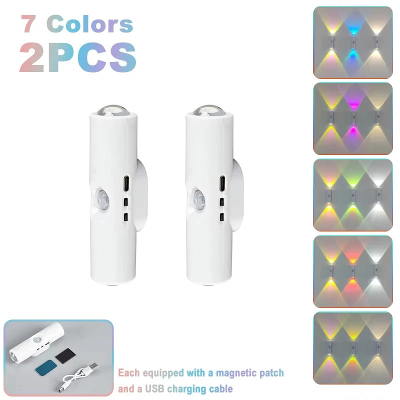 Oplaadbaar Wandnachtlampje RGB Dubbele Kop met Bewegingssensor Magnetisch Spotlamp voor Sfeerverlichting | Sulvida