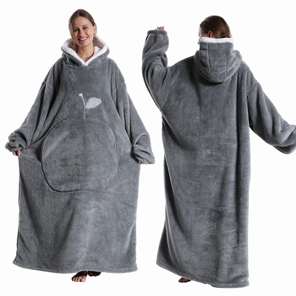 Draagbare deken met capuchon en mouwen zachte pluche fleece oversized hoodie plaid voor herfst en winter | Sulvida
