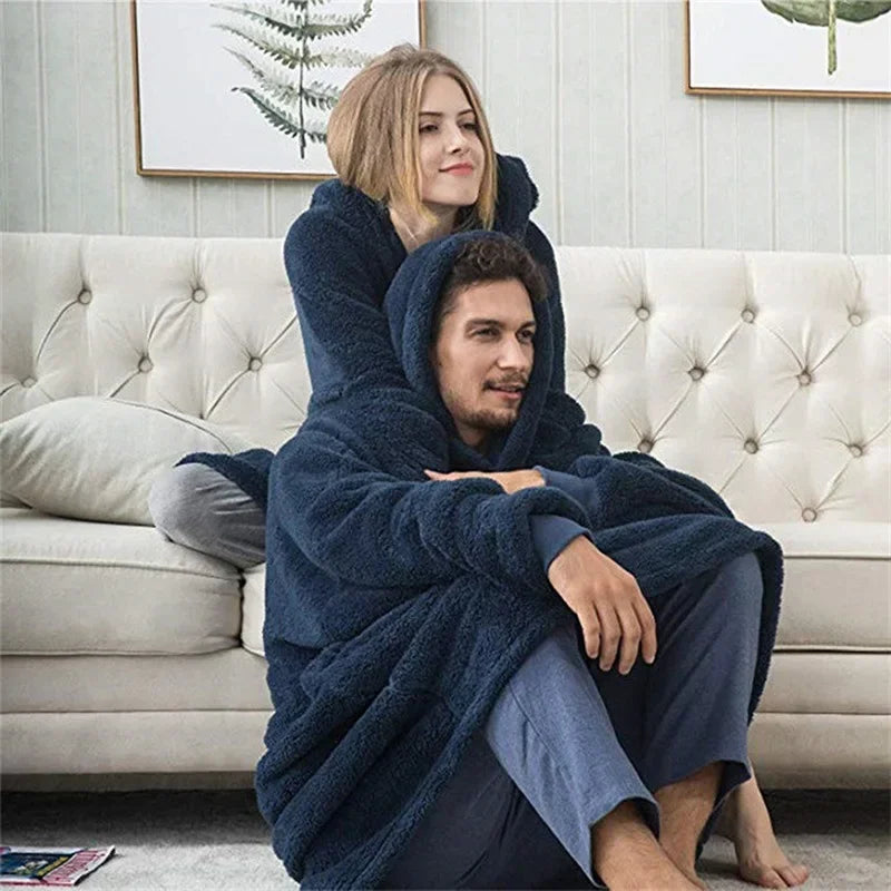Draagbare Deken met Capuchon Dubbelzijdig Fleece Loungewear Warme Omslagdeken Huisdeken voor Herfst Winter | Sulvida