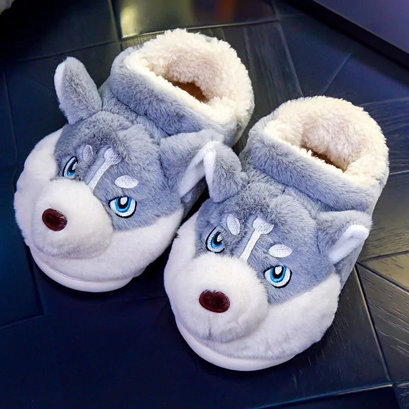 Pluche Huskypantoffels Binnenhuis Warme Dierenslippers Comfortabel Zacht Antislip Huisschoenen Thuis | Sulvida
