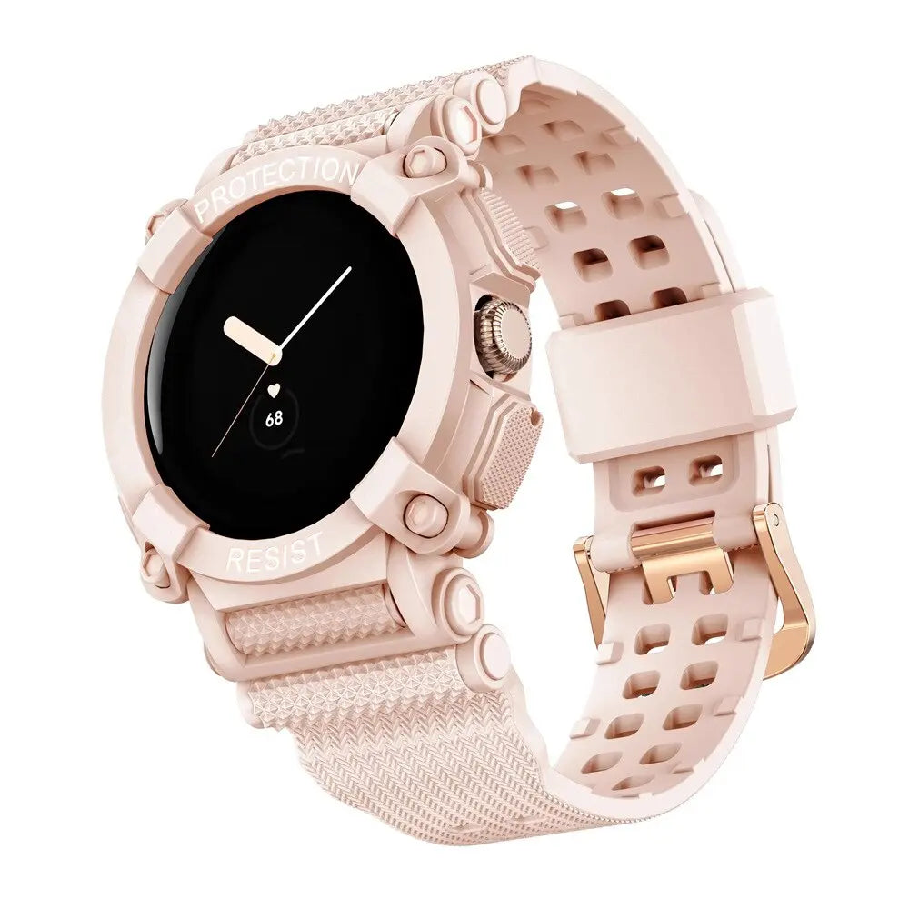 Bracelet de montre avec coque de protection pour Pixel Watch et Pixel Watch 2 sport en silicone hybride noir | Sulvida