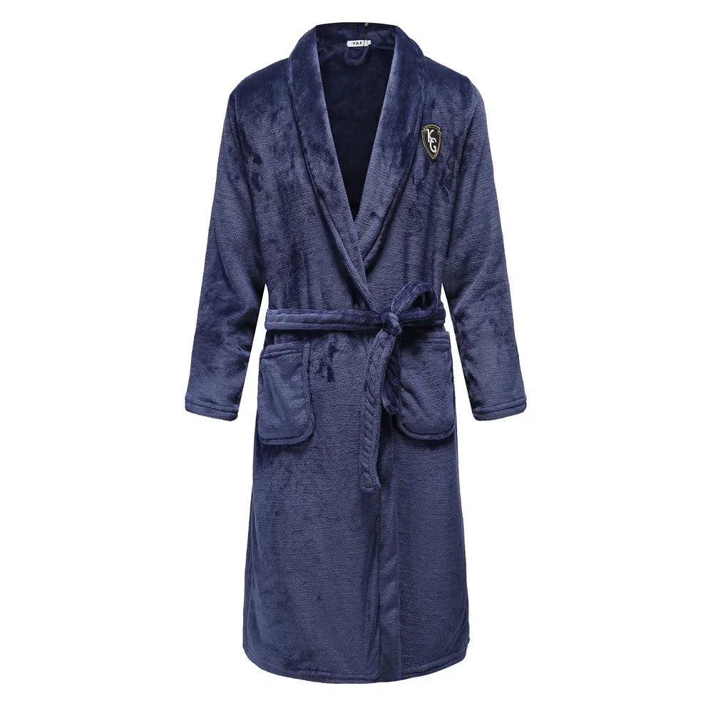 Herenbadjas Fleece Kimono Grijs Blauw Kameel Lange Mouwen Extra Dik Luxe Loungekleding Herfst Winter | Sulvida