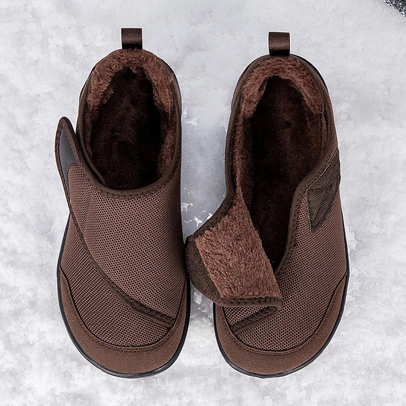Winter Bont gevoerde Brede Box Teen Open Schoenen voor Oudere Mannen Vrouwen Diabetische Schoenen Gezwollen Voet Vet Orthopedie Hallux Valgus Bunion