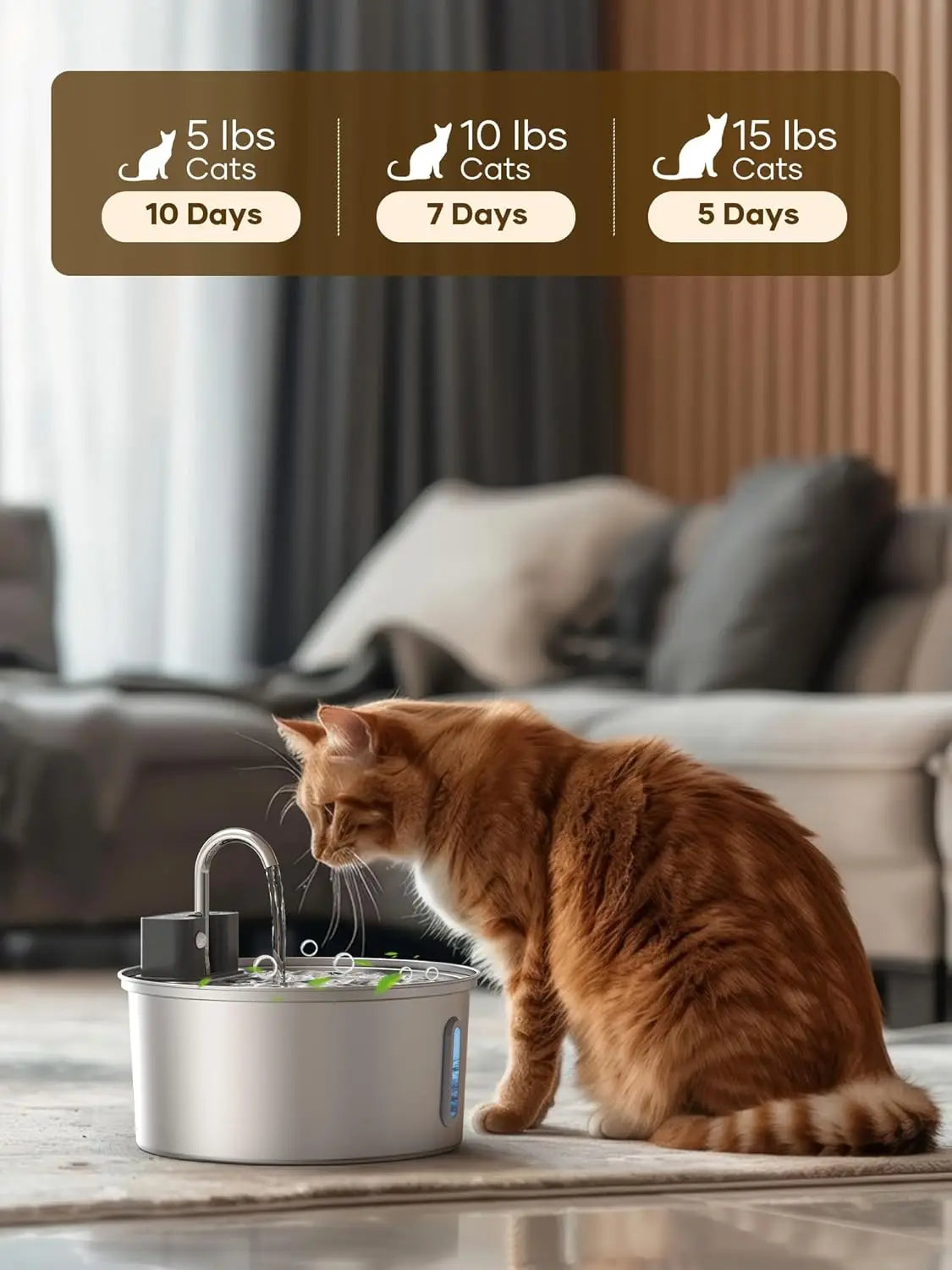 Draadloze Drinkfontein voor Huisdieren 3L RVS Sensorgestuurde Automatische Waterdispenser voor Katten en Honden | Sulvida
