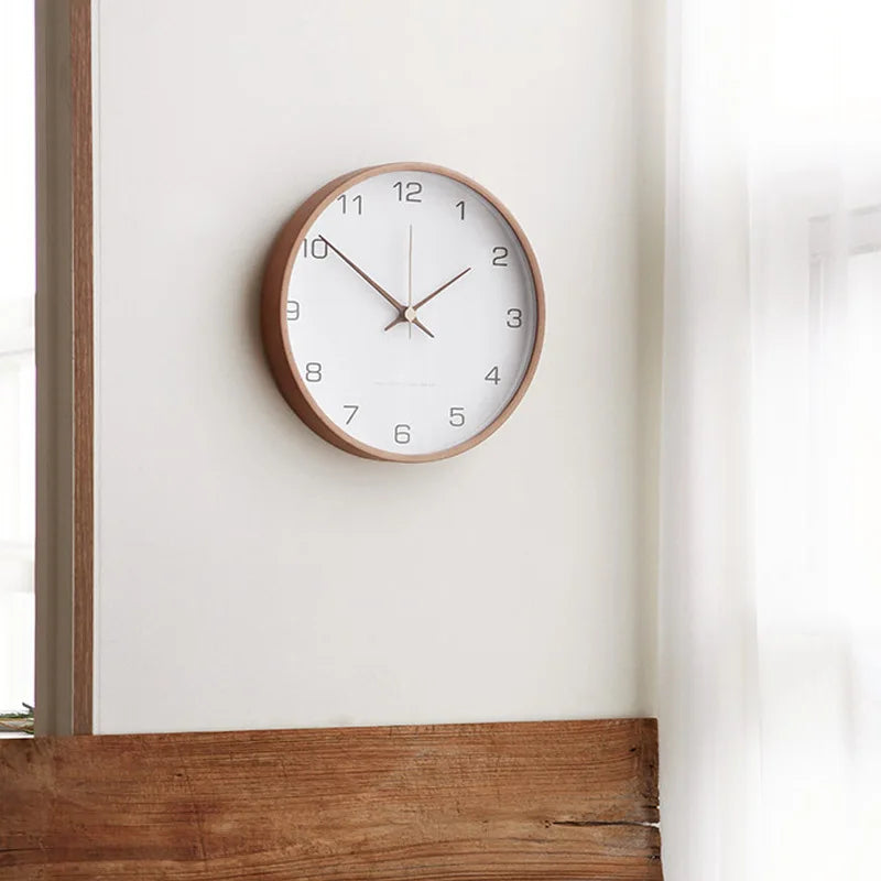 Houten Wandklok met Glazen Wijzerplaat Minimalistisch Design voor Woonkamer Slaapkamer Kantoor en Hal | Sulvida