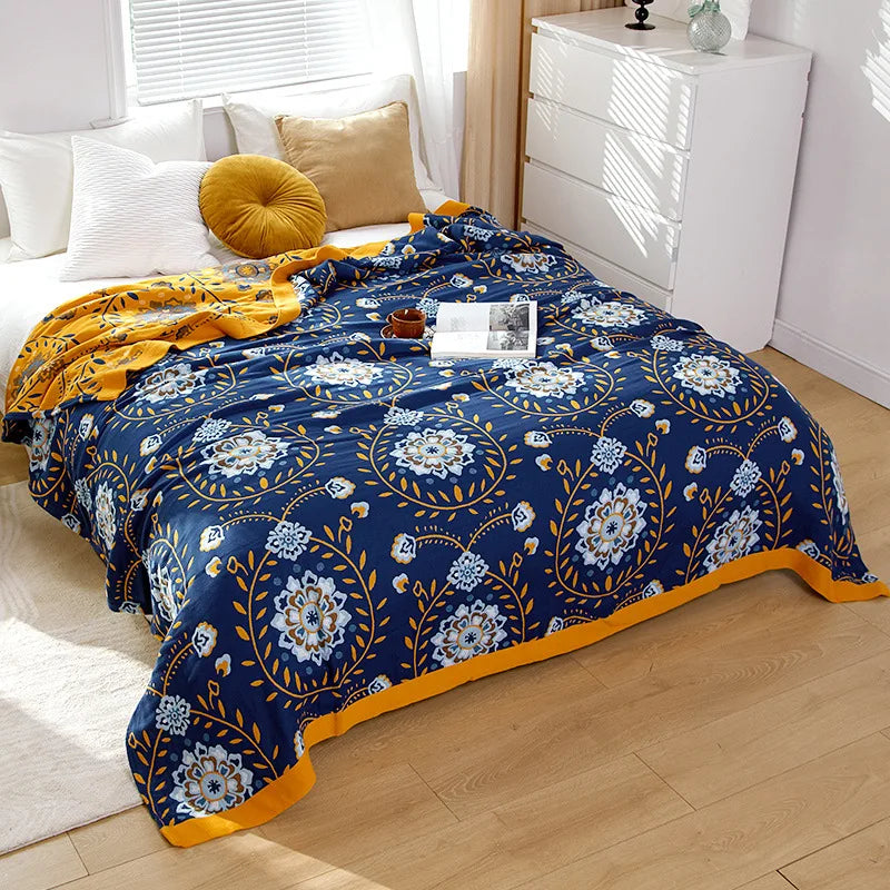 Couverture d’été en coton mousseline pour lit double, couvre-lit à motif floral en gaze de coton, léger et fin | Sulvida